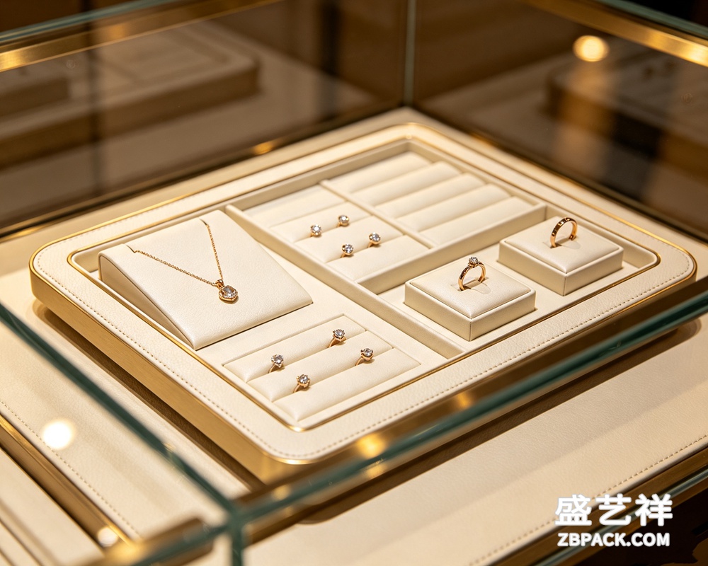 米白金边珠宝首饰陈列展示道具TP29 | Beige-Gold Trim Modular Jewelry Display Set TP29