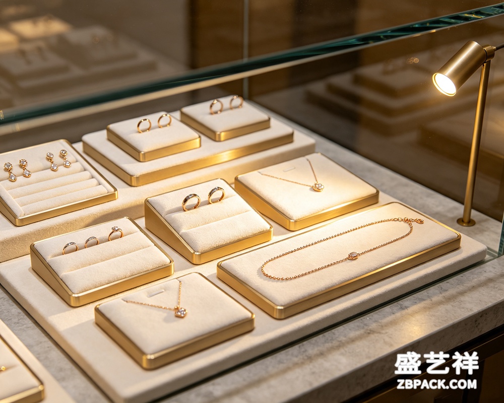 米白金边珠宝首饰陈列展示道具TP29 | Beige-Gold Trim Modular Jewelry Display Set TP29 - 细节图3