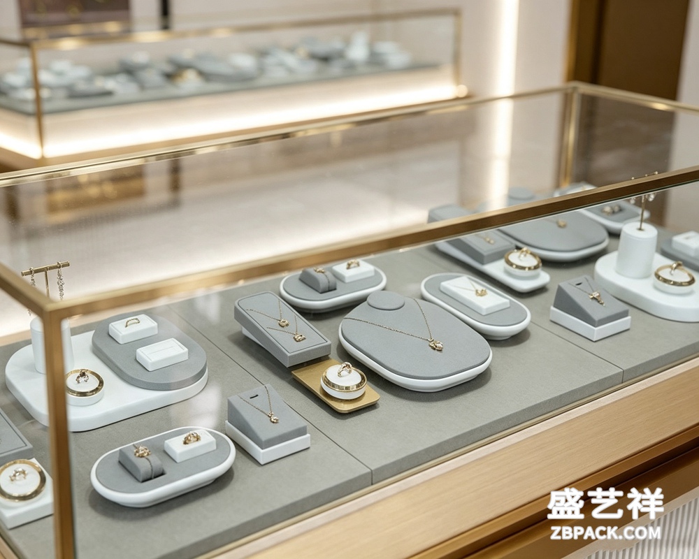 灰白拼色PU皮革珠宝陈列道具套装DJ01 | Grey-White Color Block PU Leather Jewelry Display Set DJ01 - 细节图2