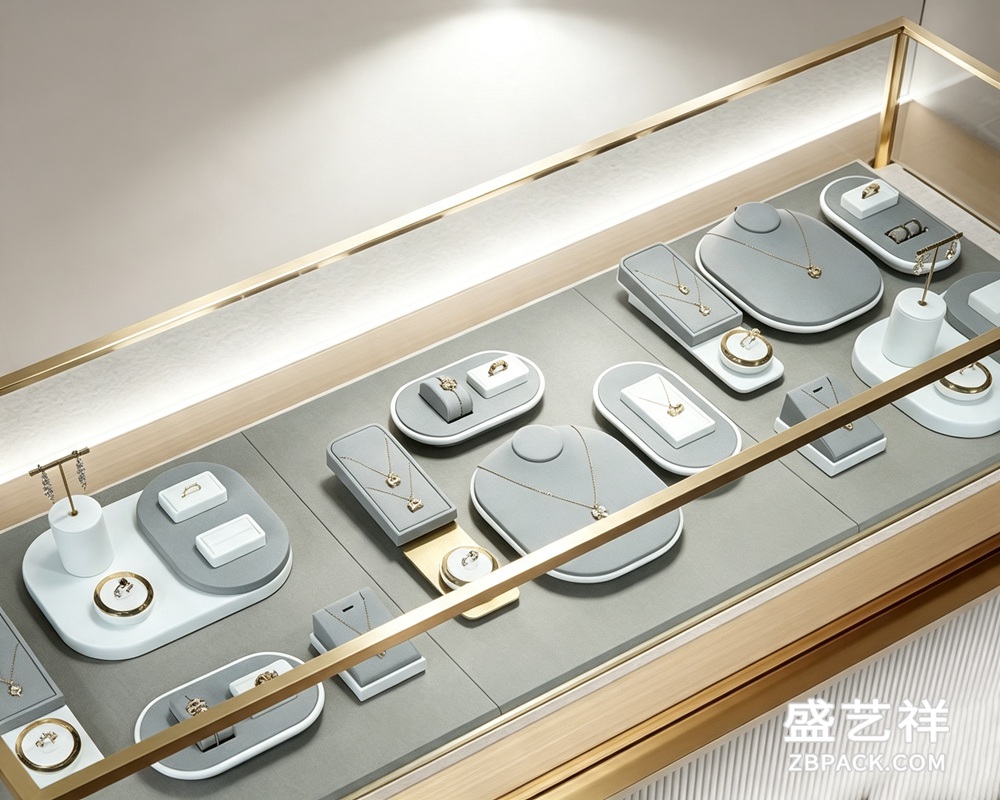 灰白拼色PU皮革珠宝陈列道具套装DJ01 | Grey-White Color Block PU Leather Jewelry Display Set DJ01