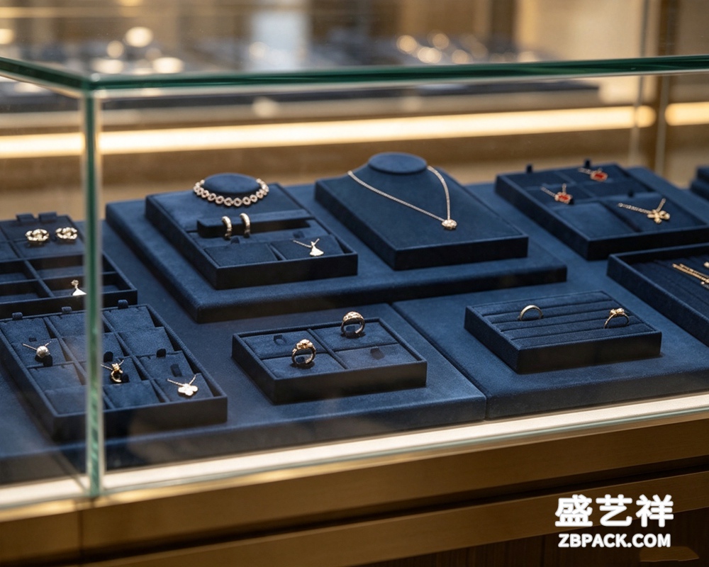 深蓝色超纤绒面模块化珠宝陈列套装 DJ03 | Deep Blue Microfiber Modular Jewelry Display Set DJ03