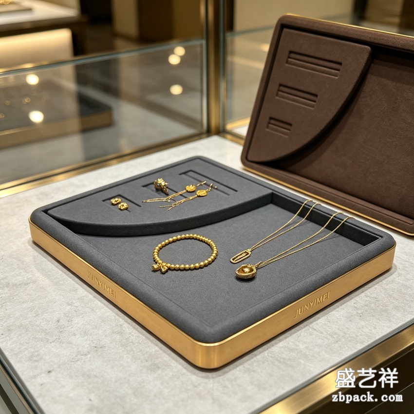 金色双层珠宝展示托盘 TP35 | Gold Double-layer Jewelry Tray TP35 - 细节图4