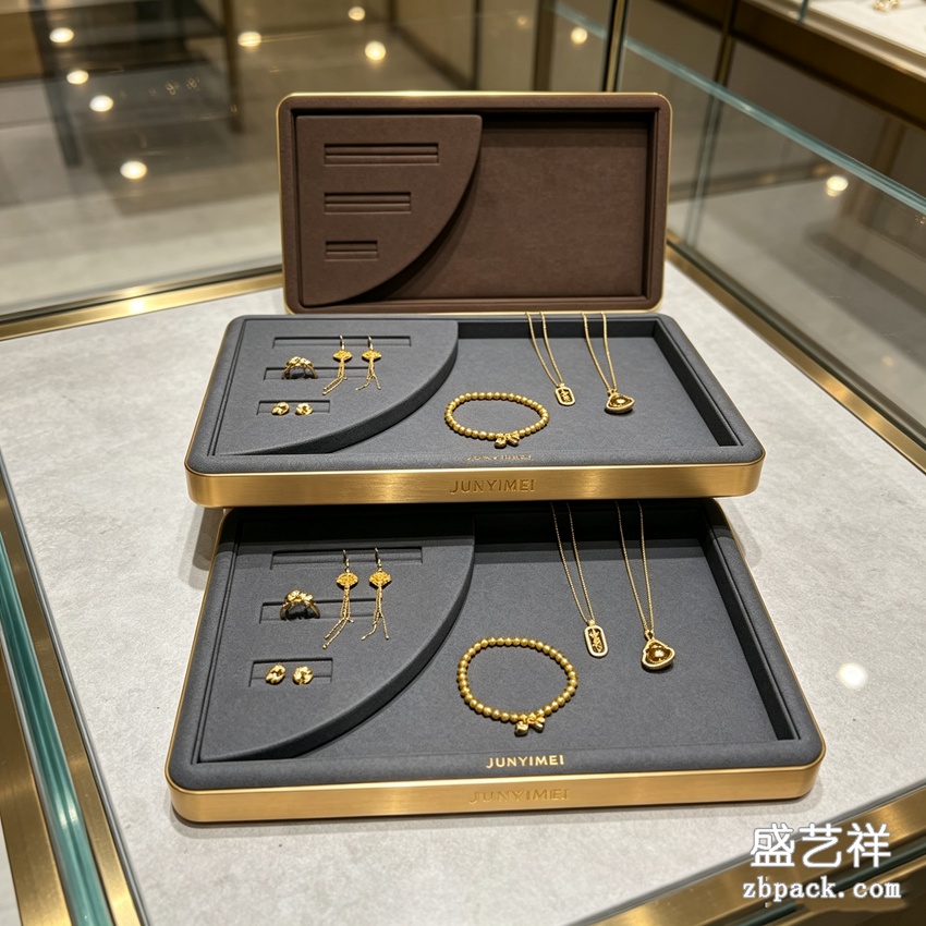 金色双层珠宝展示托盘 TP35 | Gold Double-layer Jewelry Tray TP35 - 细节图2