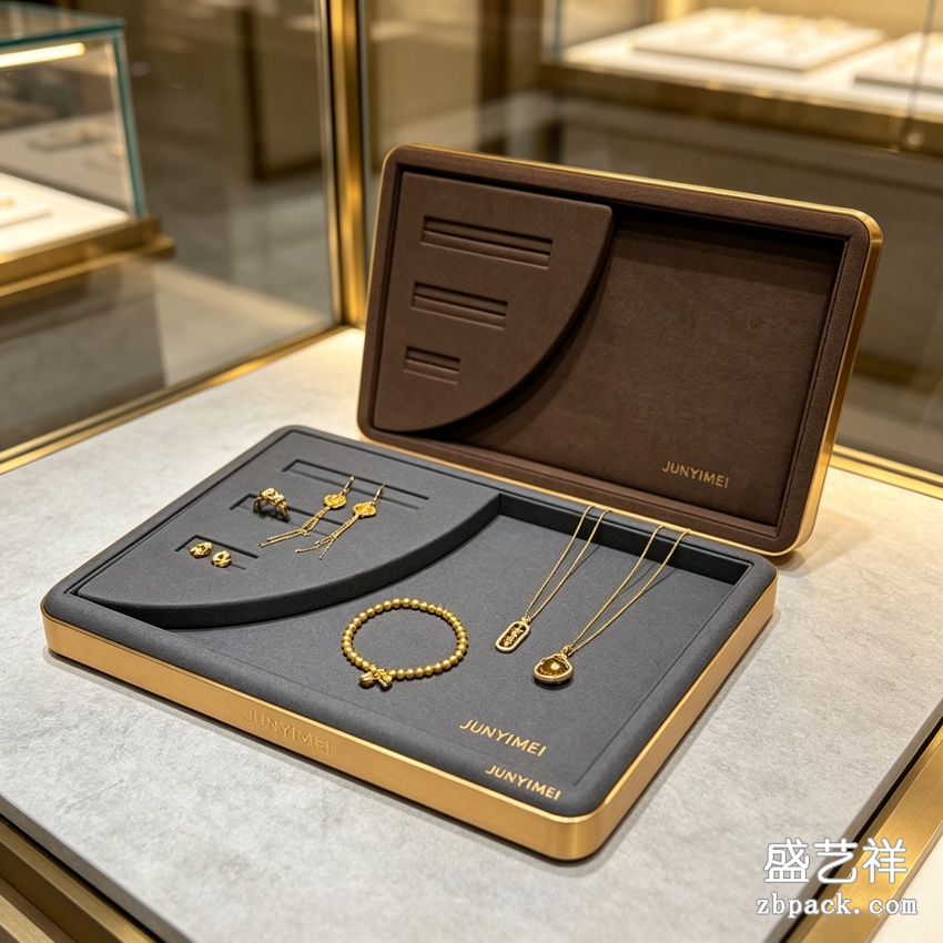 金色双层珠宝展示托盘 TP35 | Gold Double-layer Jewelry Tray TP35 - 细节图3