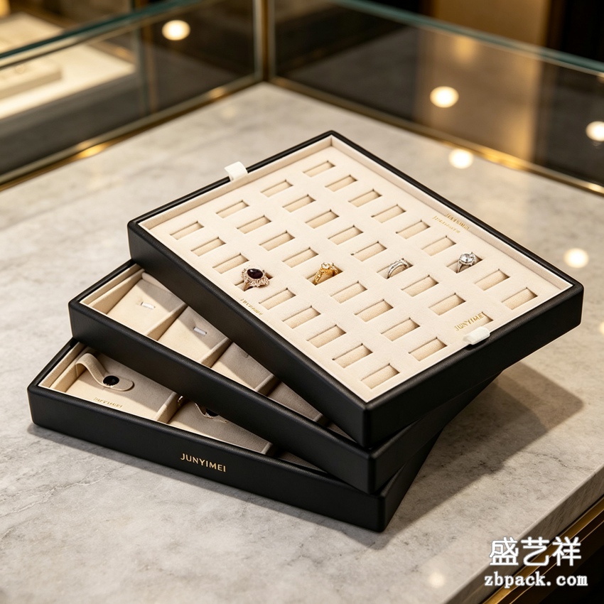 黑框米绒多格戒指托盘摆盘 TP42 | Black‑Frame Ring Display Tray TP42 - 细节图4