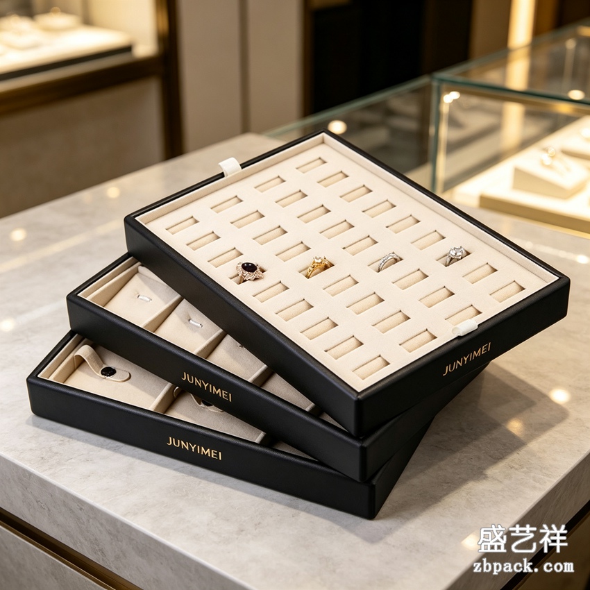 黑框米绒多格戒指托盘摆盘 TP42 | Black‑Frame Ring Display Tray TP42 - 细节图2