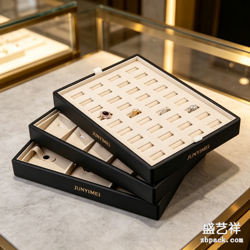 黑框米绒多格戒指托盘摆盘 TP42 | Black‑Frame Ring Display Tray TP42 - 细节图3