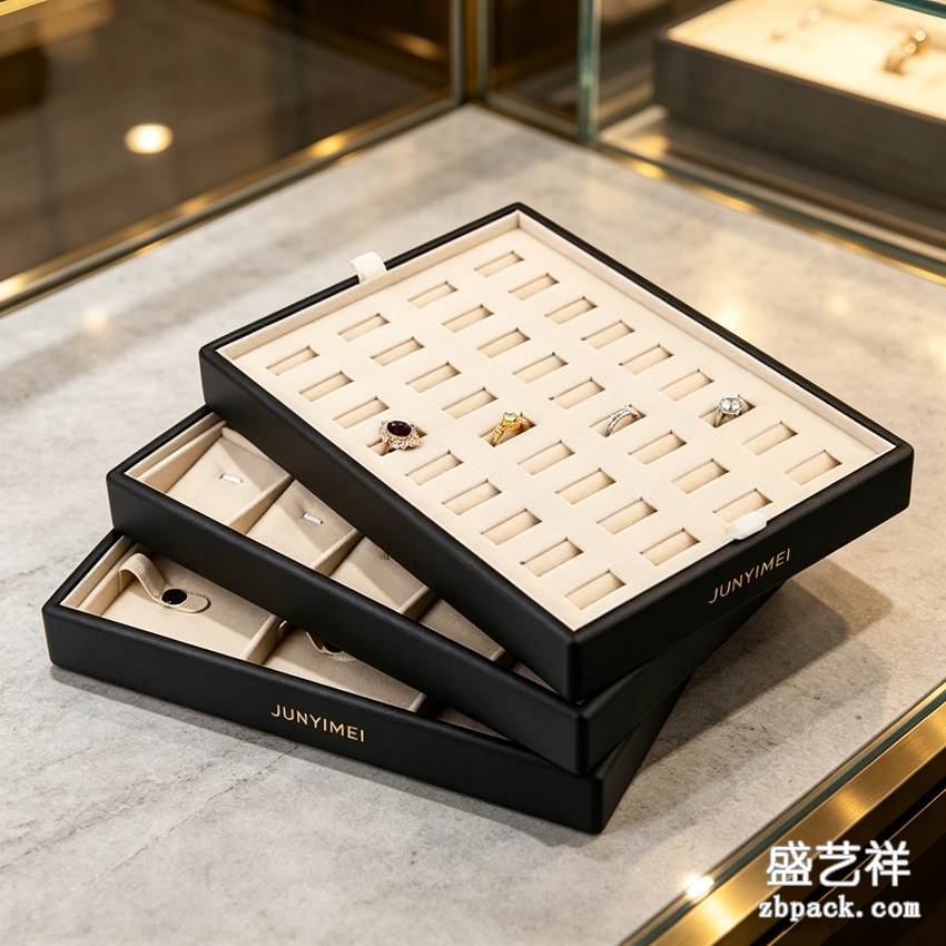 黑框米绒多格戒指托盘摆盘 TP42 | Black‑Frame Ring Display Tray TP42