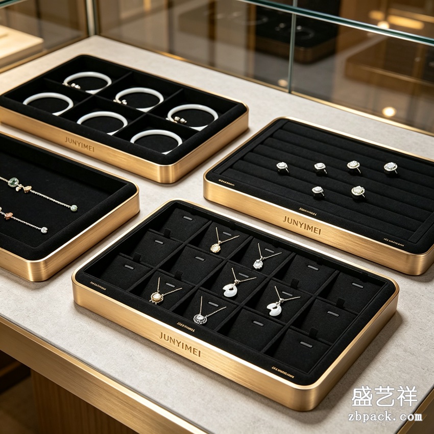 金边黑绒组合珠宝托盘摆台 TP43 | Gold-Rim Black Velvet Jewelry Tray TP43 - 细节图2