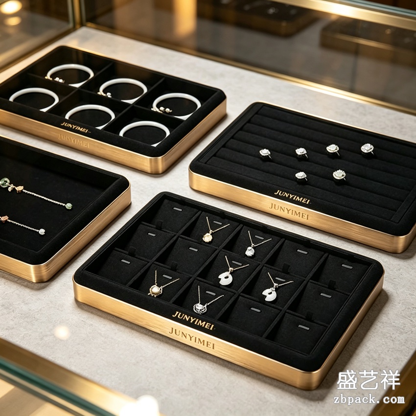 金边黑绒组合珠宝托盘摆台 TP43 | Gold-Rim Black Velvet Jewelry Tray TP43