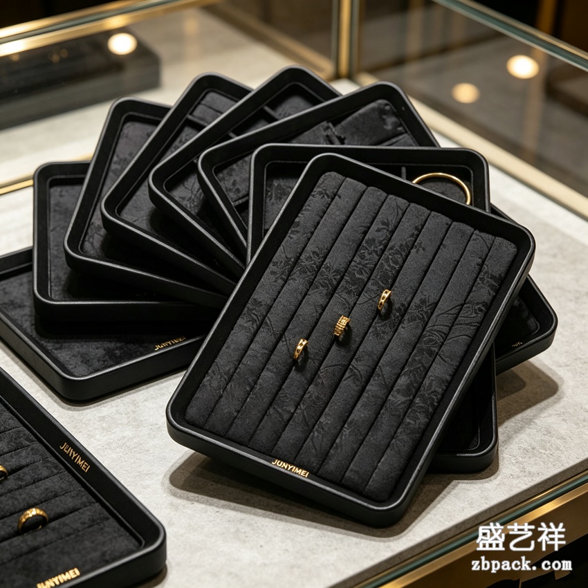 黑色超纤戒指叠放托盘摆盘 TP44 | Black‑Pattern Velvet Ring Tray TP44 - 细节图4