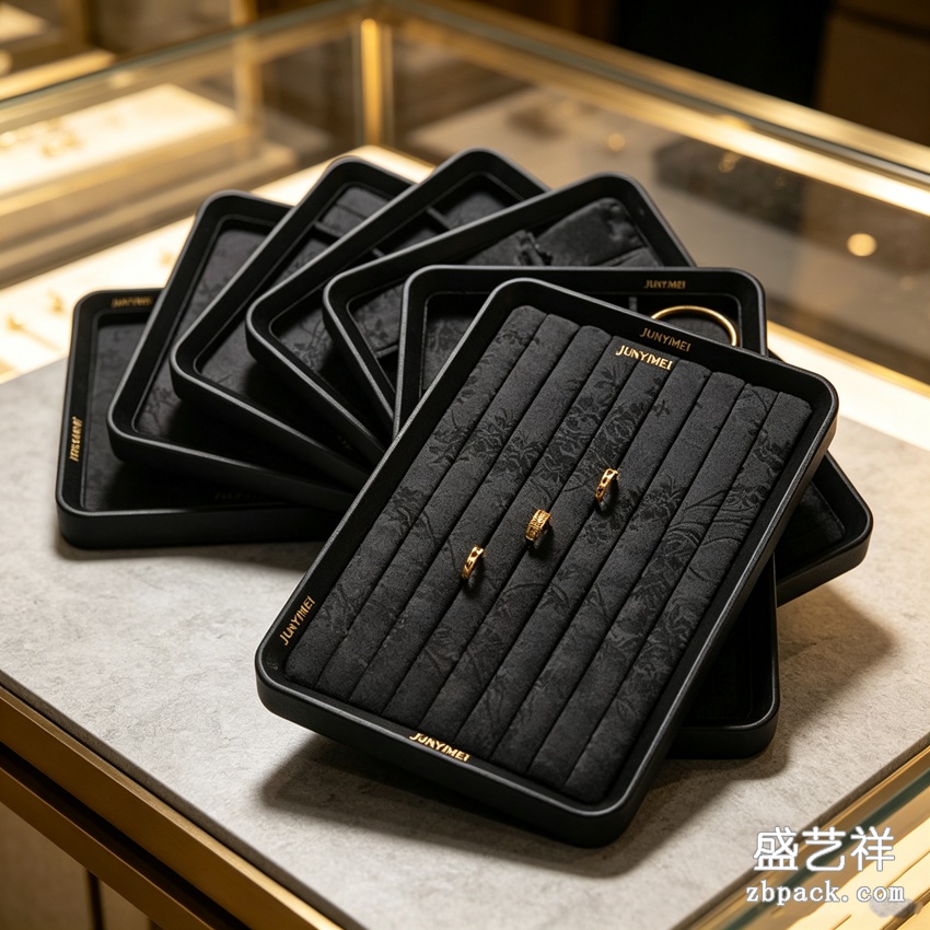 黑色超纤戒指叠放托盘摆盘 TP44 | Black‑Pattern Velvet Ring Tray TP44 - 细节图3