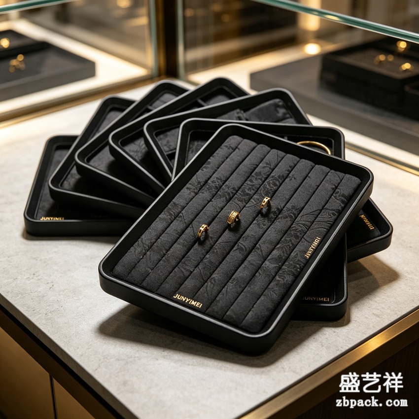 黑色超纤戒指叠放托盘摆盘 TP44 | Black‑Pattern Velvet Ring Tray TP44 - 细节图2