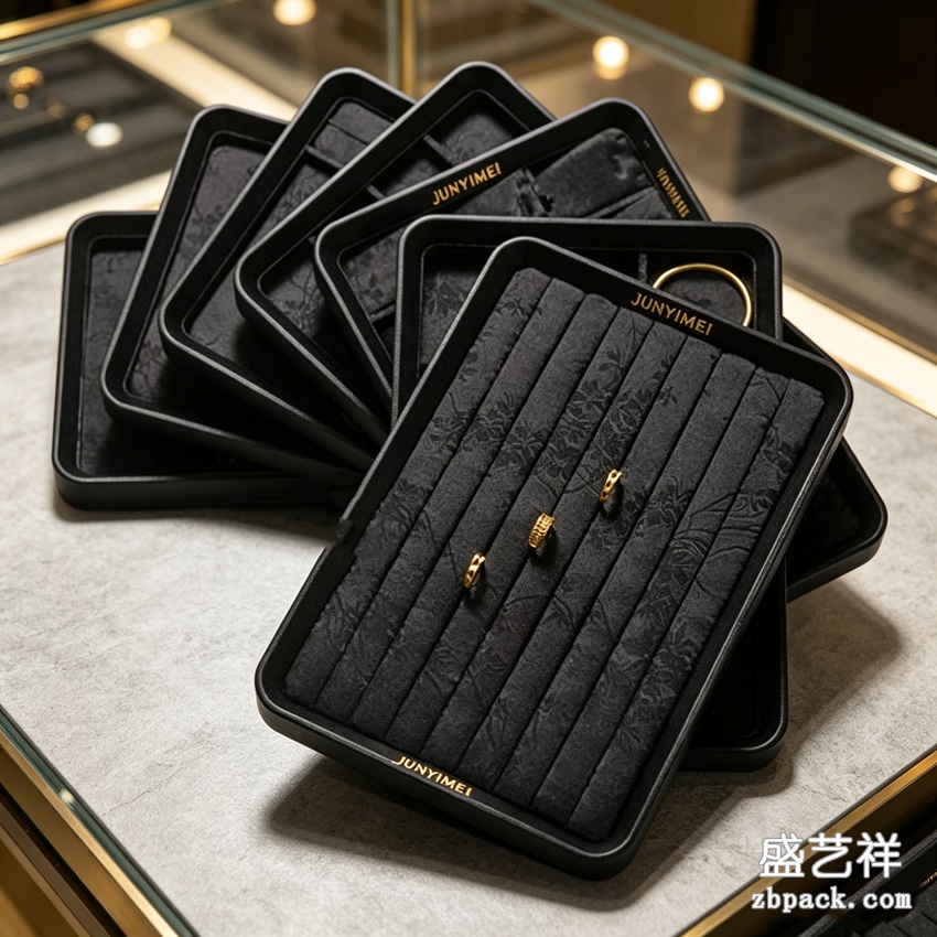 黑色超纤戒指叠放托盘摆盘 TP44 | Black‑Pattern Velvet Ring Tray TP44