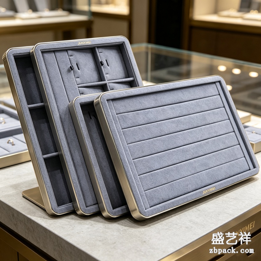 灰蓝金边多格首饰收纳托盘 TP46 | Grey‑Blue Gold‑Trim Jewelry Tray TP46 - 细节图4