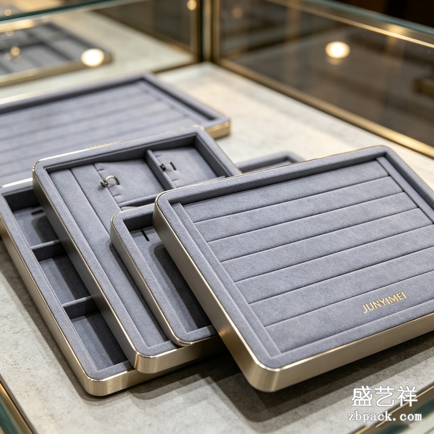 灰蓝金边多格首饰收纳托盘 TP46 | Grey‑Blue Gold‑Trim Jewelry Tray TP46
