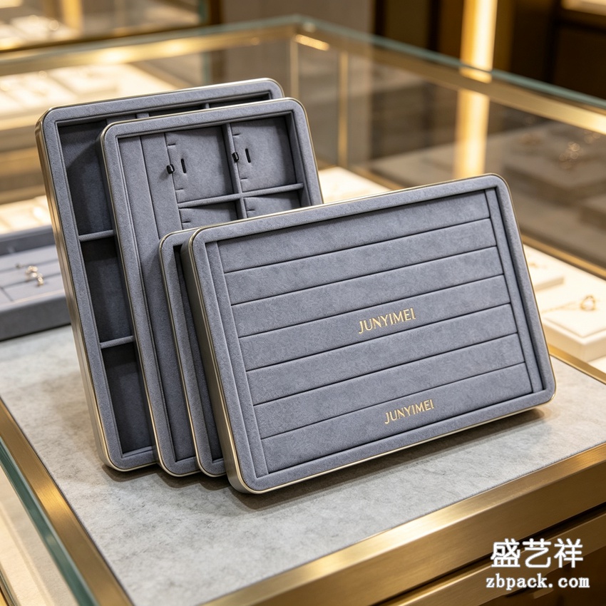 灰蓝金边多格首饰收纳托盘 TP46 | Grey‑Blue Gold‑Trim Jewelry Tray TP46 - 细节图2