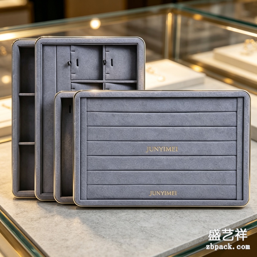 灰蓝金边多格首饰收纳托盘 TP46 | Grey‑Blue Gold‑Trim Jewelry Tray TP46 - 细节图3