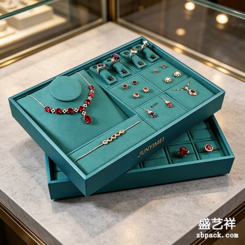 墨绿宝石首饰双层展示盒 TP47 | Dark‑Green Gem Jewelry Double‑Layer Box TP47 - 细节图2