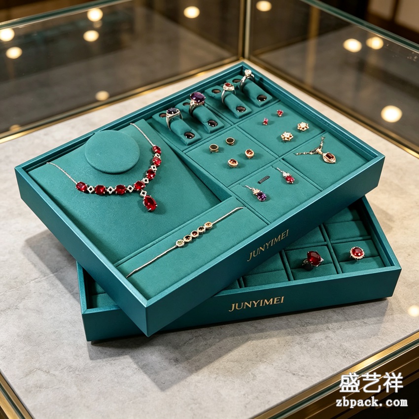 墨绿宝石首饰双层展示盒 TP47 | Dark‑Green Gem Jewelry Double‑Layer Box TP47
