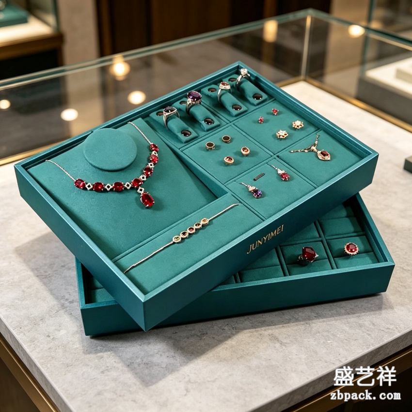墨绿宝石首饰双层展示盒 TP47 | Dark‑Green Gem Jewelry Double‑Layer Box TP47 - 细节图3