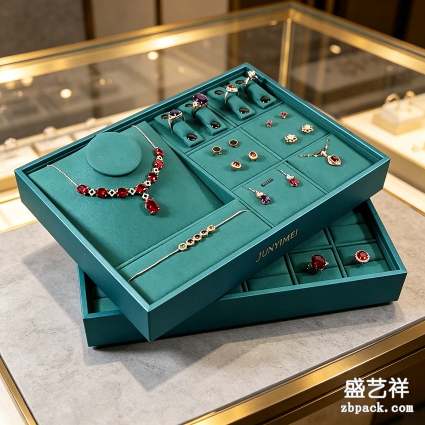 墨绿宝石首饰双层展示盒 TP47 | Dark‑Green Gem Jewelry Double‑Layer Box TP47 - 细节图4