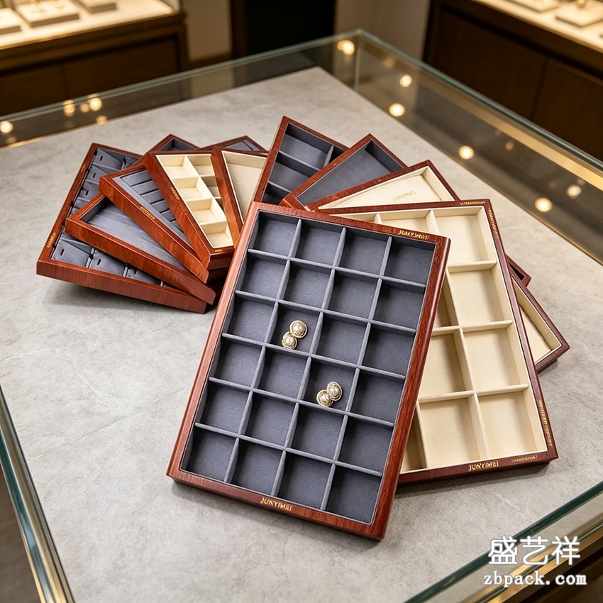 实木多格分格珠宝收纳托盘 TP49 | Wood Multi‑Grid Jewelry Storage Tray TP49 - 细节图2