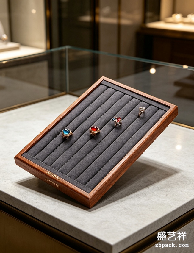 实木斜放戒指展示托盘陈列盘 TP50 | Wood Slant‑Display Ring Tray TP50