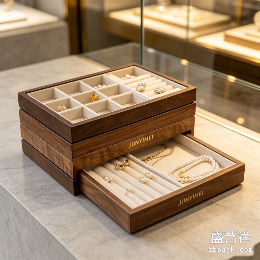 实木可叠放多层珠宝收纳托盘 TP51 | Stackable Multi‑Layer Wood Jewelry Tray TP51 - 细节图3