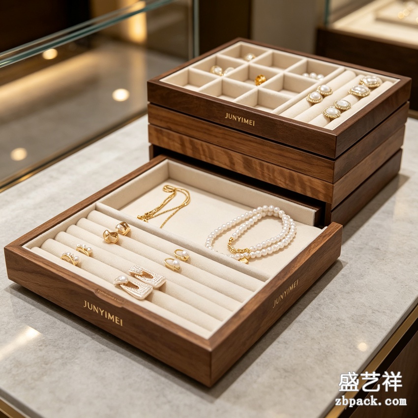 实木可叠放多层珠宝收纳托盘 TP51 | Stackable Multi‑Layer Wood Jewelry Tray TP51 - 细节图4