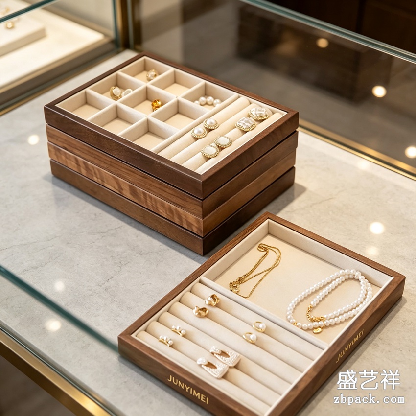 实木可叠放多层珠宝收纳托盘 TP51 | Stackable Multi‑Layer Wood Jewelry Tray TP51 - 细节图2