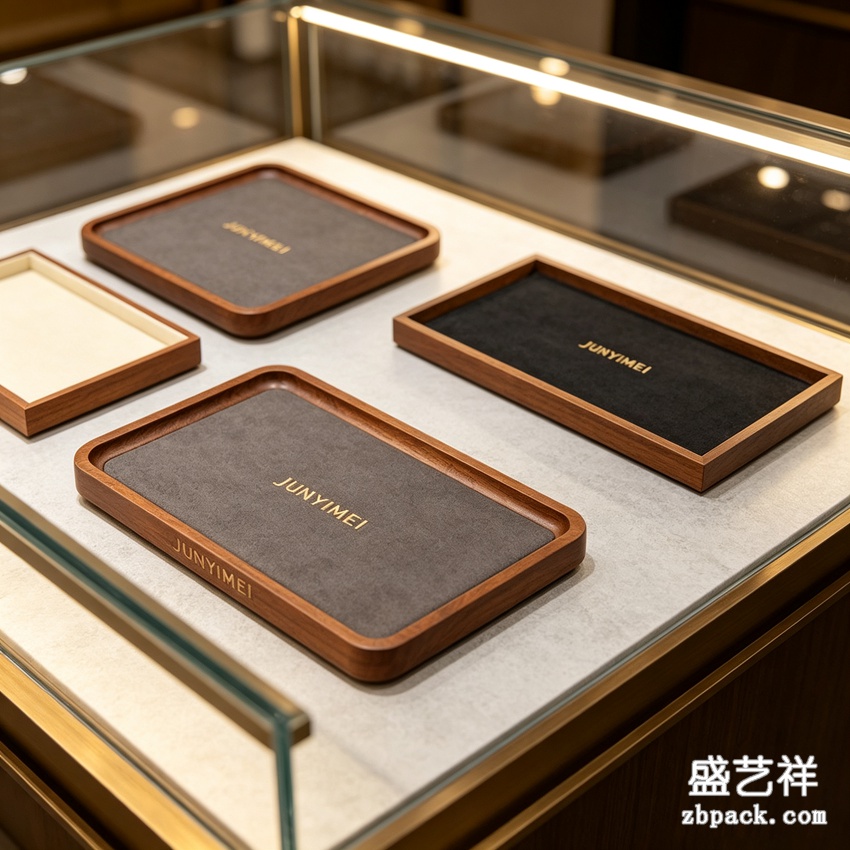 实木灰绒大号珠宝看货托盘 TP52 | Wood Grey‑Velvet Jewelry Serving Tray TP52 - 细节图2
