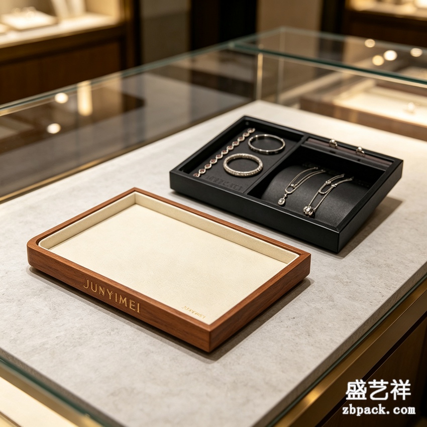 实木灰绒大号珠宝看货托盘 TP52 | Wood Grey‑Velvet Jewelry Serving Tray TP52 - 细节图3