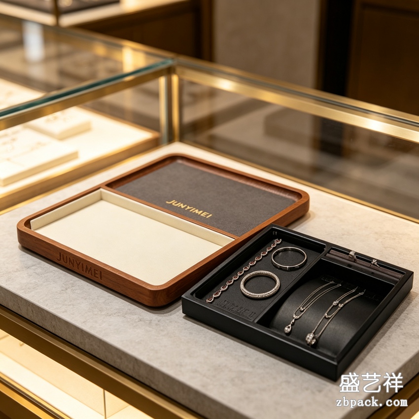 实木灰绒大号珠宝看货托盘 TP52 | Wood Grey‑Velvet Jewelry Serving Tray TP52 - 细节图4