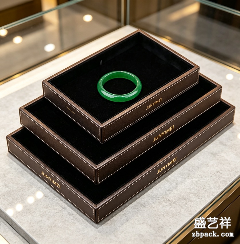 棕皮黑绒可叠放珠宝看货盘 TP53 | Brown Leather Stackable Jewelry Tray TP53 - 细节图4