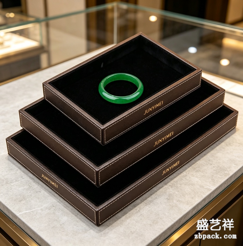 棕皮黑绒可叠放珠宝看货盘 TP53 | Brown Leather Stackable Jewelry Tray TP53