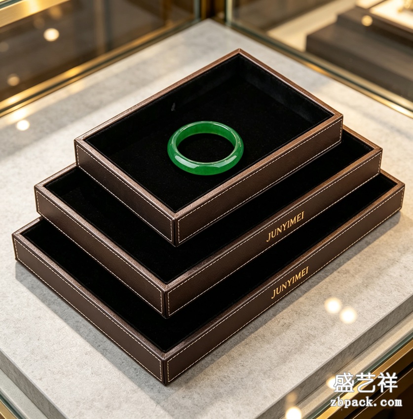 棕皮黑绒可叠放珠宝看货盘 TP53 | Brown Leather Stackable Jewelry Tray TP53 - 细节图2