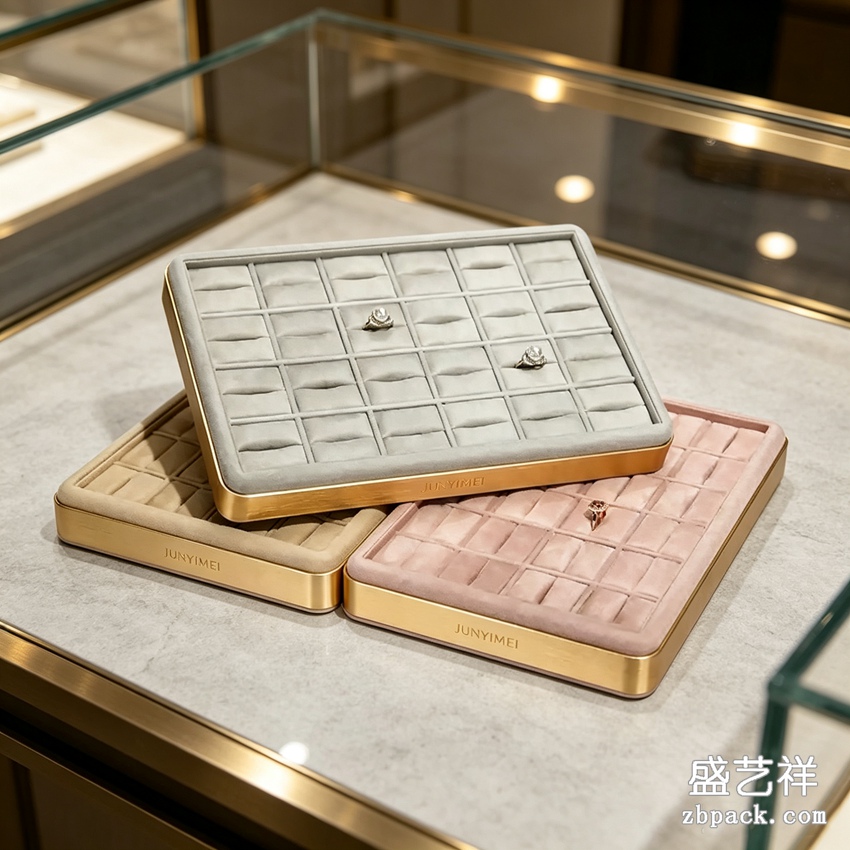 金边多格戒指耳钉珠宝托盘 TP54 | Gold‑Rim Multi‑Grid Ring Earring Tray TP54 - 细节图4