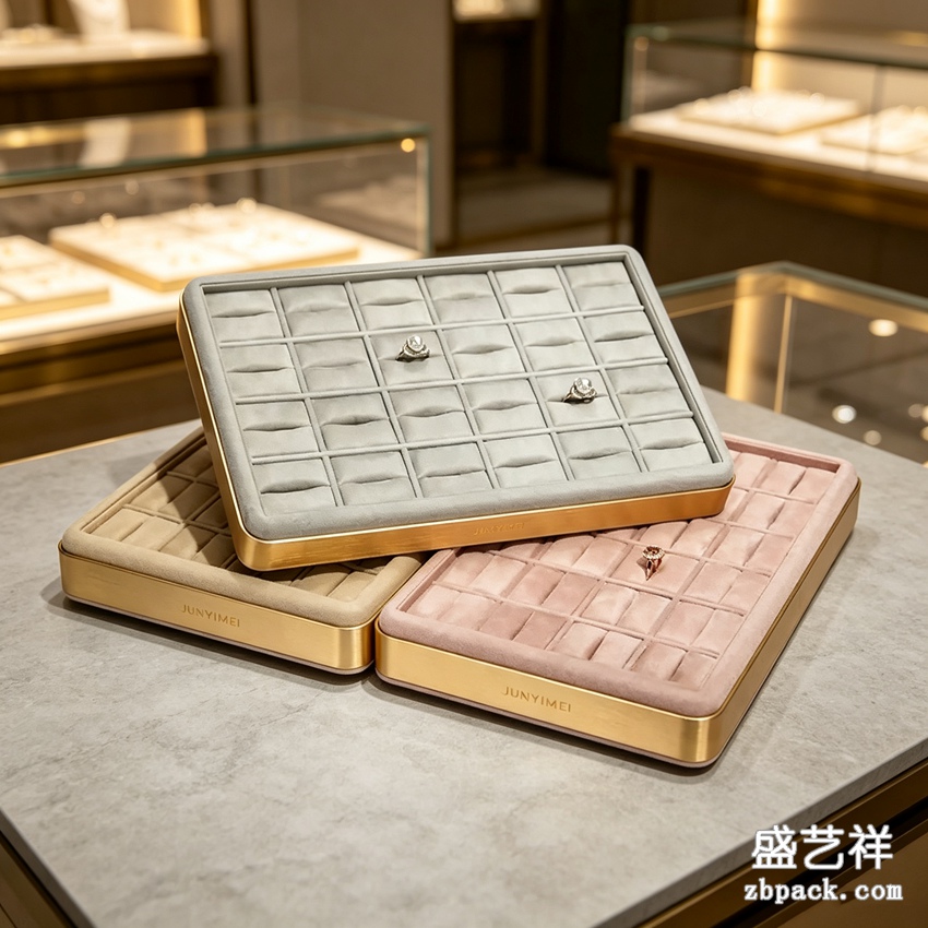金边多格戒指耳钉珠宝托盘 TP54 | Gold‑Rim Multi‑Grid Ring Earring Tray TP54 - 细节图3