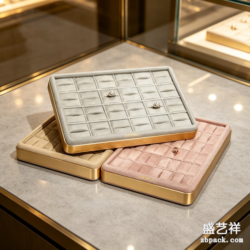 金边多格戒指耳钉珠宝托盘 TP54 | Gold‑Rim Multi‑Grid Ring Earring Tray TP54