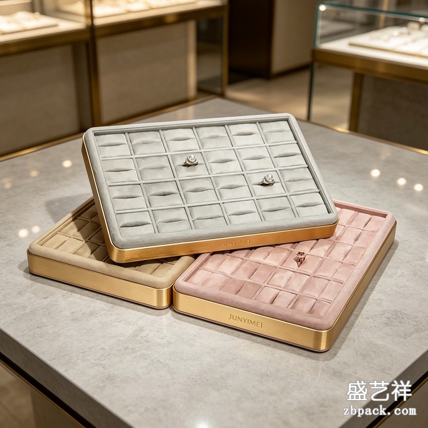 金边多格戒指耳钉珠宝托盘 TP54 | Gold‑Rim Multi‑Grid Ring Earring Tray TP54 - 细节图2