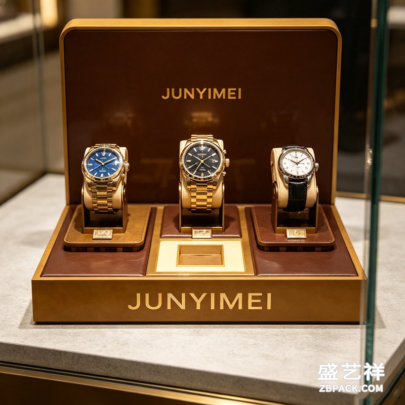 复古棕皮腕表套装展示托盘 CC41 | Vintage Brown‑Leather Watch Display Tray CC41 - 细节图4
