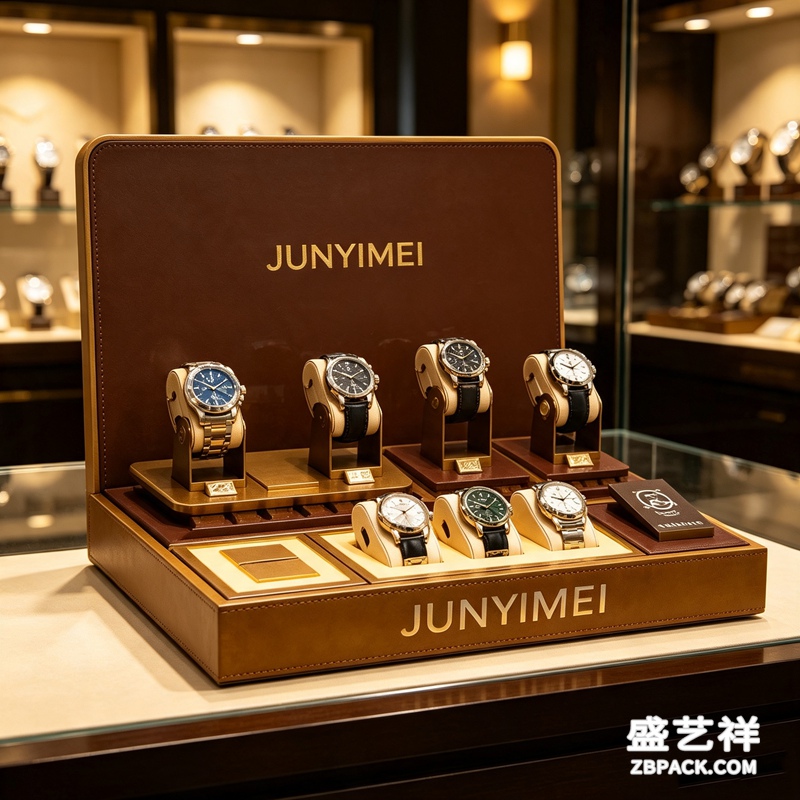 复古棕皮腕表套装展示托盘 CC41 | Vintage Brown‑Leather Watch Display Tray CC41