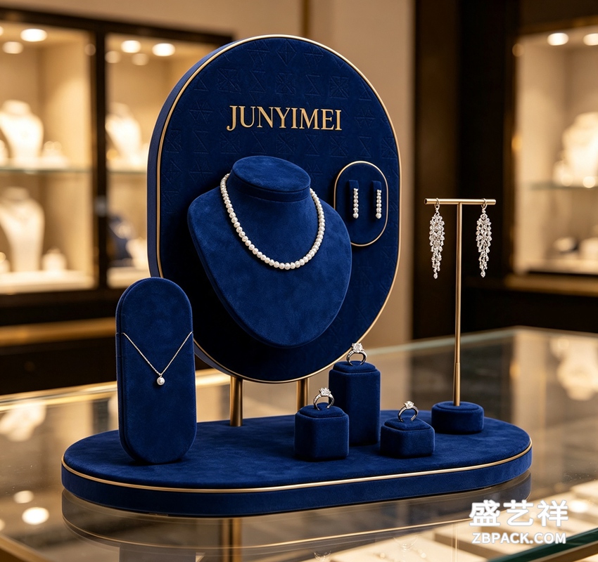 宝蓝椭圆金框珠宝展示套装 CC42 | Sapphire‑Blue Oval Gold‑Rim Jewelry Display Set CC42 - 细节图4