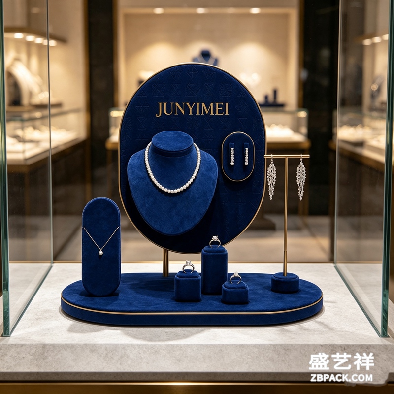 宝蓝椭圆金框珠宝展示套装 CC42 | Sapphire‑Blue Oval Gold‑Rim Jewelry Display Set CC42 - 细节图2