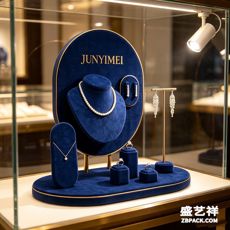 宝蓝椭圆金框珠宝展示套装 CC42 | Sapphire‑Blue Oval Gold‑Rim Jewelry Display Set CC42