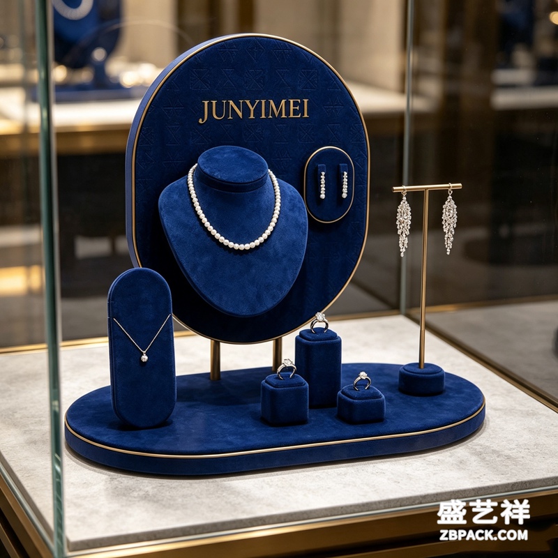 宝蓝椭圆金框珠宝展示套装 CC42 | Sapphire‑Blue Oval Gold‑Rim Jewelry Display Set CC42 - 细节图3