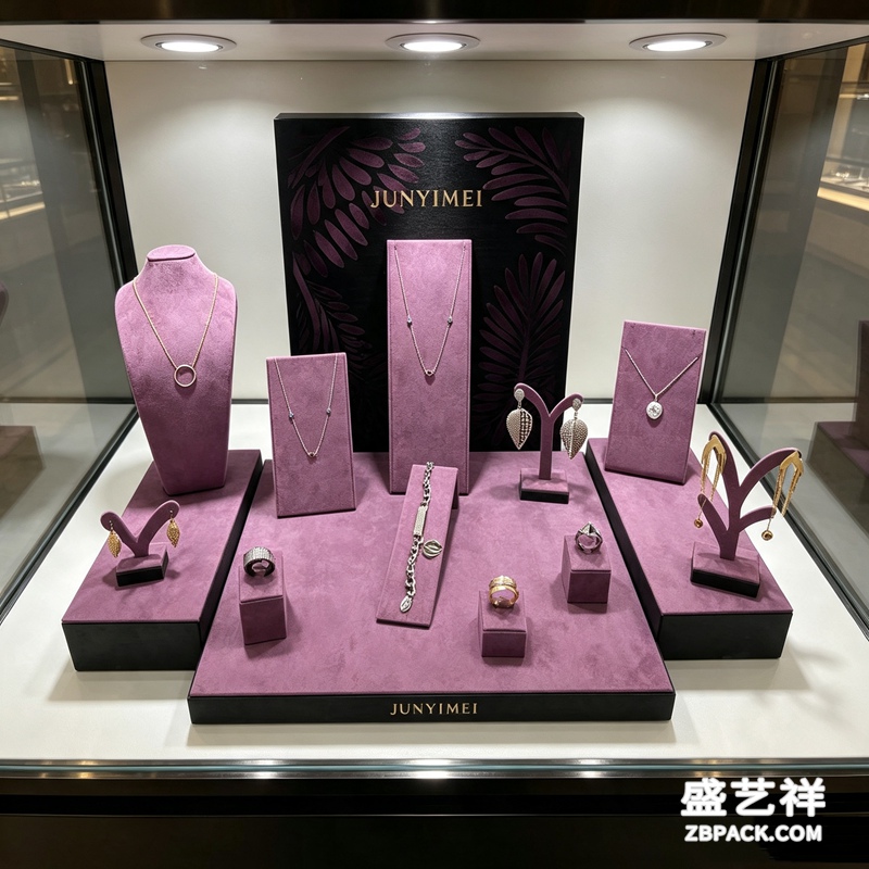 香芋紫绒布珠宝柜台展示套装 CC45 | Lavender‑Purple Velvet Jewelry Counter Set CC45