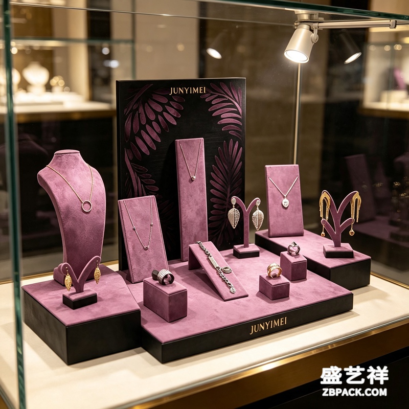 香芋紫绒布珠宝柜台展示套装 CC45 | Lavender‑Purple Velvet Jewelry Counter Set CC45 - 细节图4