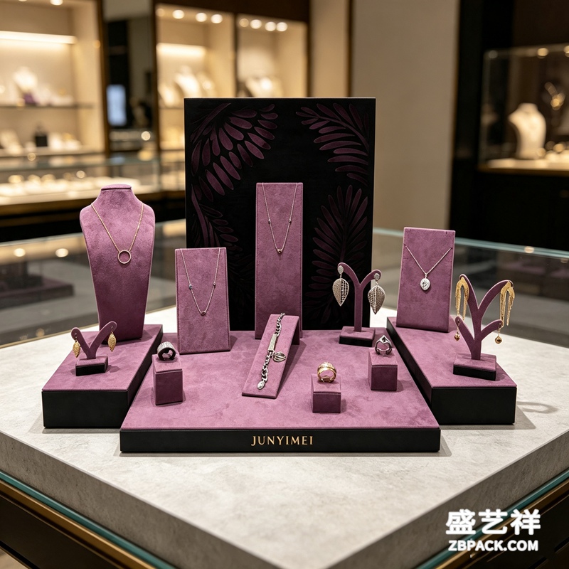 香芋紫绒布珠宝柜台展示套装 CC45 | Lavender‑Purple Velvet Jewelry Counter Set CC45 - 细节图3